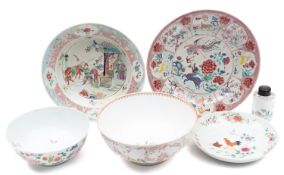 A group of six pieces of Chinese famille rose porcelain Qing Dynasty, Yongzheng/Qianlong,