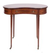 An Edwardian mahogany, marquetry and crossbanded kidney shaped desk,