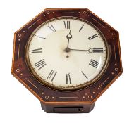 A mahogany hexagonal and inlaid wall clock having an eight-day duration,