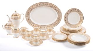 A Wedgwood Gold Florentine part service, comprising a coffee pot and cover, sucrier, milk jug,