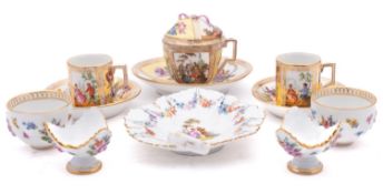 A group of late Meissen and other Continental porcelain comprising a pair of small Meissen moulded