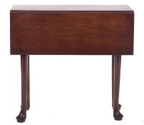 A George II 'red walnut' drop flap supper table, with a square hinged top on tapered legs,