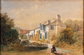 British School, 19th Century - An artist sketching a country cottage - Watercolour - 21.5 x 33.