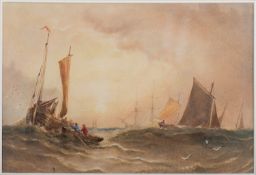 Joseph Newington Carter (British 1835-1871) Ships at sea at sunset Watercolour 22.5 x 33.