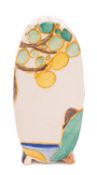 A Clarice Cliff bonjour shaped sugar sifter decorated in the 'Secrets' pattern, printed marks,