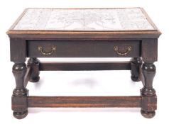 A Dutch Delft tile topped oak low table,