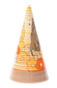A Clarice Cliff conical sugar sifter decorated in the 'Orange Capri' pattern, printed marks,