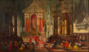 David Roberts RA (British, 1796-1864) - The interior of the Angoulême Cathedral at Mass,