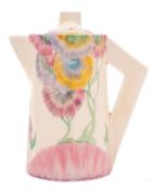 A Clarice Cliff conical coffee pot and cover decorated in the 'Aurea' pattern, printed marks,