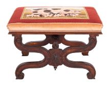A rosewood and Berlin woolwork upholstered stool,