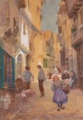 Lex de Renault (French, 19th/20th Century) - Street scene in Vitre, Brittany,