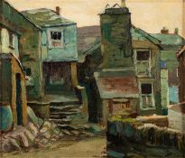 John Anthony Park (British, 1880-1962) - A Cornish village street - Oil on board - 29.5 x 34.5cm.