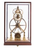 A modern great-wheel brass skeleton clock the eight-day duration single-fusee timepiece movement
