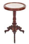 A Continental mahogany and white marble topped occasional table,