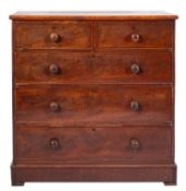 A Victorian mahogany rectangular chest, containing two short and three long drawers,