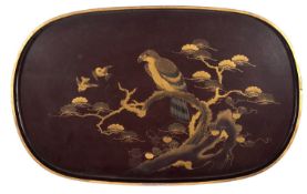 A Japanese lacquered and parcel gilt oval tray,