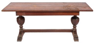An oak trestle table in 17th century taste,