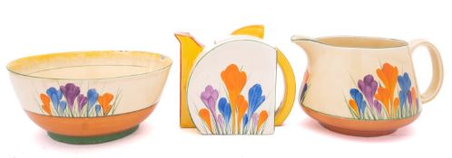 A Clarice Cliff Bizarre Stamford teapot and cover,