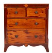 A 19th Century mahogany and inlaid rectangular chest, bordered with boxwood and sycamore lines,