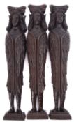 A set of three carved oak figural herms in 17th century style;