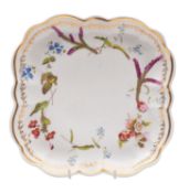 A Swansea lobed square-section dish attributed to William Pollard painted with flower sprays and