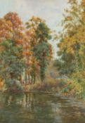 Thomas Gough (British, 1858-c.1936) - Woodland pond with a cottage beyond - Watercolour - 89 x 63.