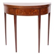 A 19th Century rosewood and floral marquetry half round card table, bordered with boxwood lines,