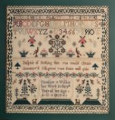 A George III needlework sampler, the work of Caroline Wilkie in the 9th Year of her Age, A.D.
