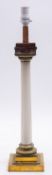 A Victorian milk glass and metal mounted columnar table lamp,
