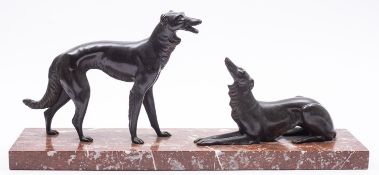 A French bronze group of tow sight hounds, in Art Deco taste,