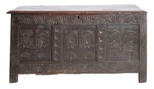 A Jacobean oak coffer,