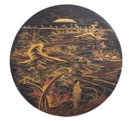 A Japanese black lacquered and parcel gilt circular table top,