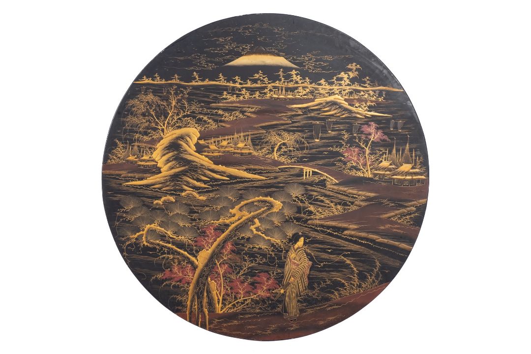 A Japanese black lacquered and parcel gilt circular table top, - Image 1 of 2