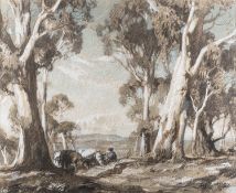 Hans Heysen (Australian,1877-1968) - Gum Trees - Charcoal,