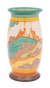 A Clarice Cliff Fantasque Bizarre vase with flared rim and footrim decorated in the 'Secrets'