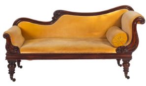 A Victorian rosewood and upholstered chaise longue,