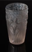 A Lalique vase, Coq et Raisins, the blue stained exterior moulded with cockerels and fruiting vine,