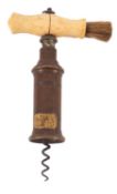 A 19th Century English Thomason type double action corkscrew, with turned bone handle and brush,