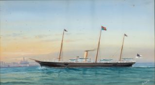 Antonio de Simone (Italian, 1851-1907) - H.M.S. Surprise - Gouache - 26 x 49.