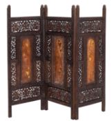 An Indian carved hardwood and brass inla