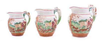 Three Wedgwood pottery 'hunting' jugs wi