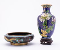 A Chinese cloisonne 'dragon' bowl and a similar 'chrysanthemum' vase, 20th century, 14 and 16cm [2].