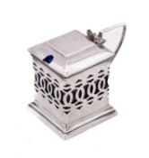 An Edward VII silver and glass mustard p