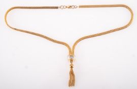 A foxtail-link diamond lariat necklace,