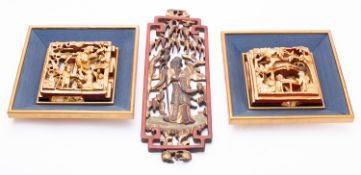 A pair of Chinese gilt wood panels of sq