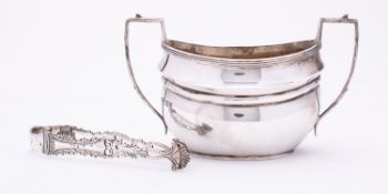 A George V silver two handle sugar basin
