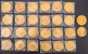 Twenty-five French artist medallions, marked 'Vermeil', each weighing approx 31g.