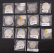 Fourteen Victorian Florins, four with Gothic head, in a box.