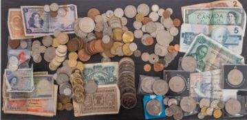A collection of British and world coins, including six 1989 £2 coins, etc.