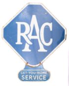 A RAC double-sided blue enamel sign, 'Get-You-Home Service' sign attached to the bottom,